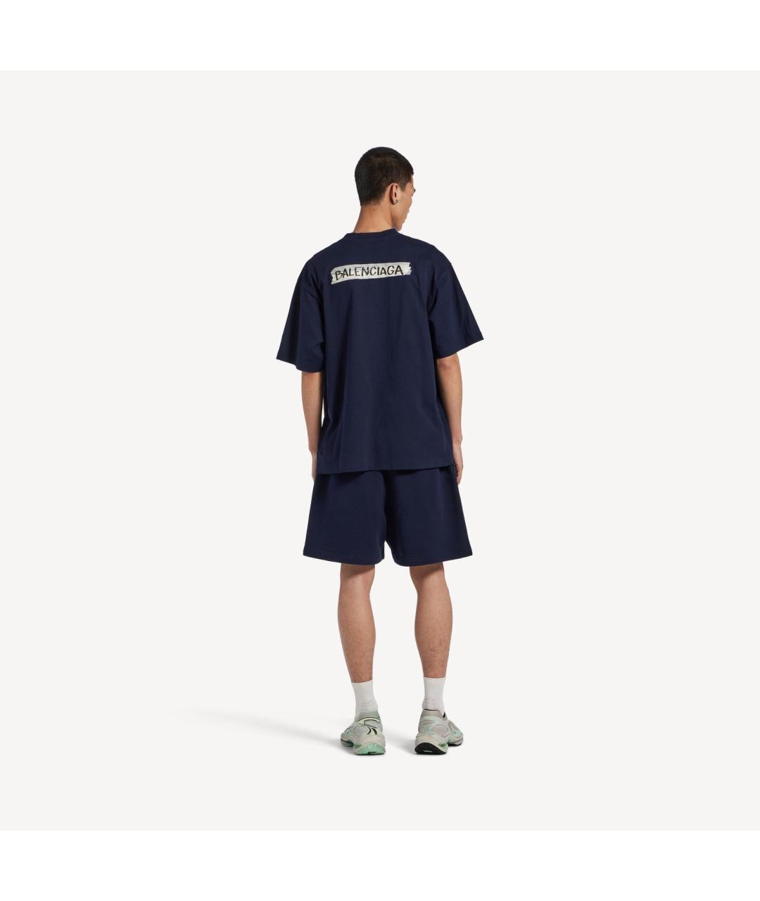 BALENCIAGA Синяя хлопковая футболка, фото 2