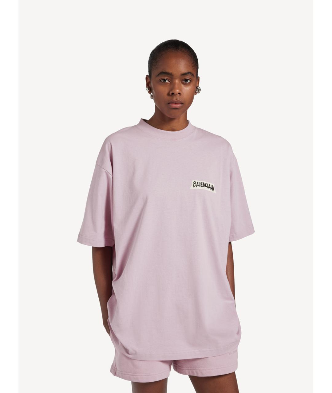 BALENCIAGA Розовая хлопковая футболка, фото 2