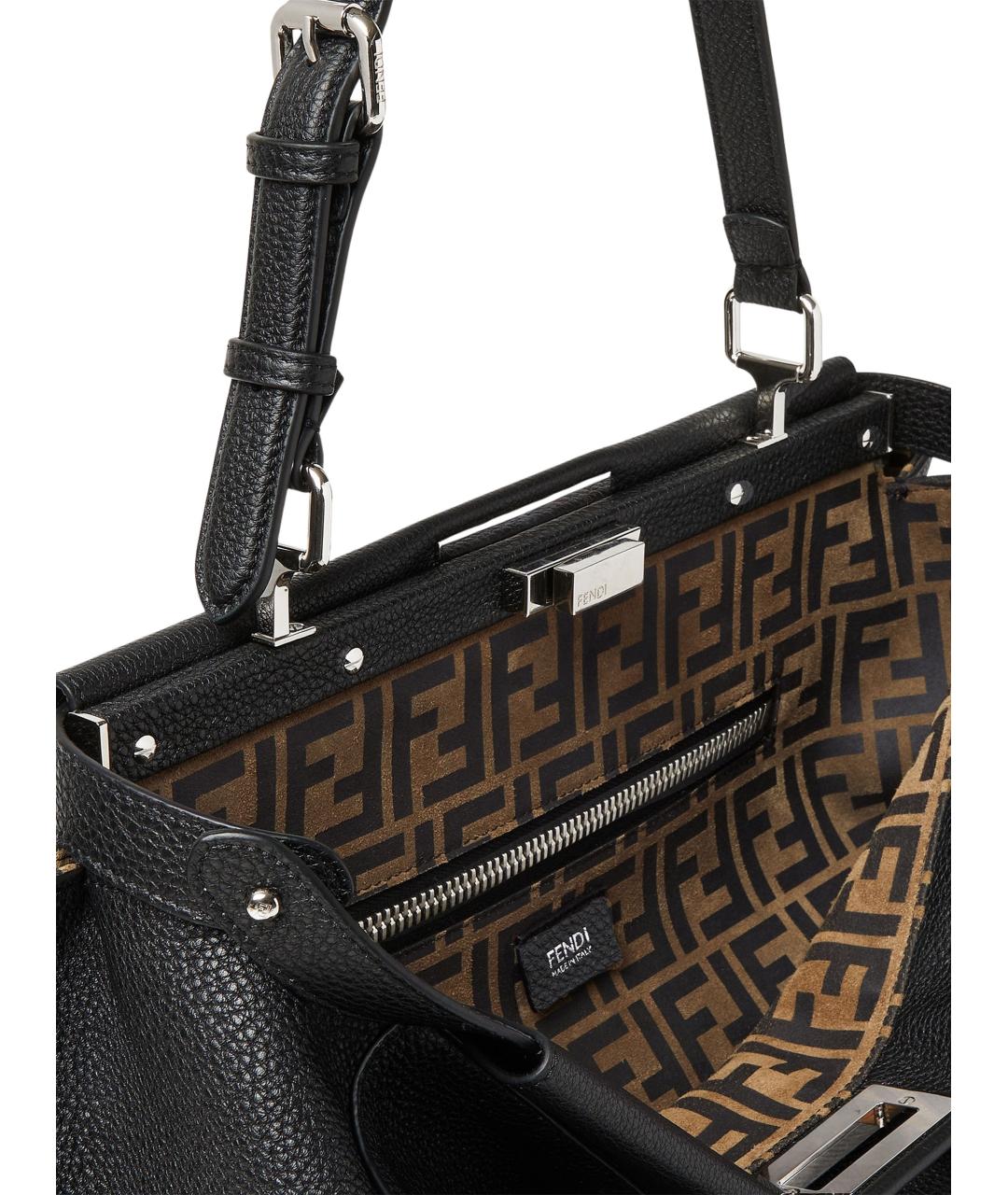 FENDI Черная кожаная сумка тоут, фото 5