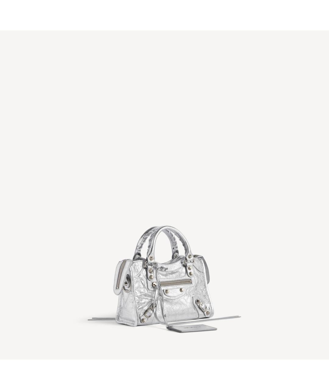 BALENCIAGA Серебряная кожаная сумка тоут, фото 2