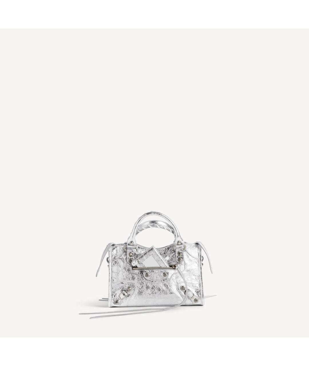 BALENCIAGA Серебряная кожаная сумка тоут, фото 4
