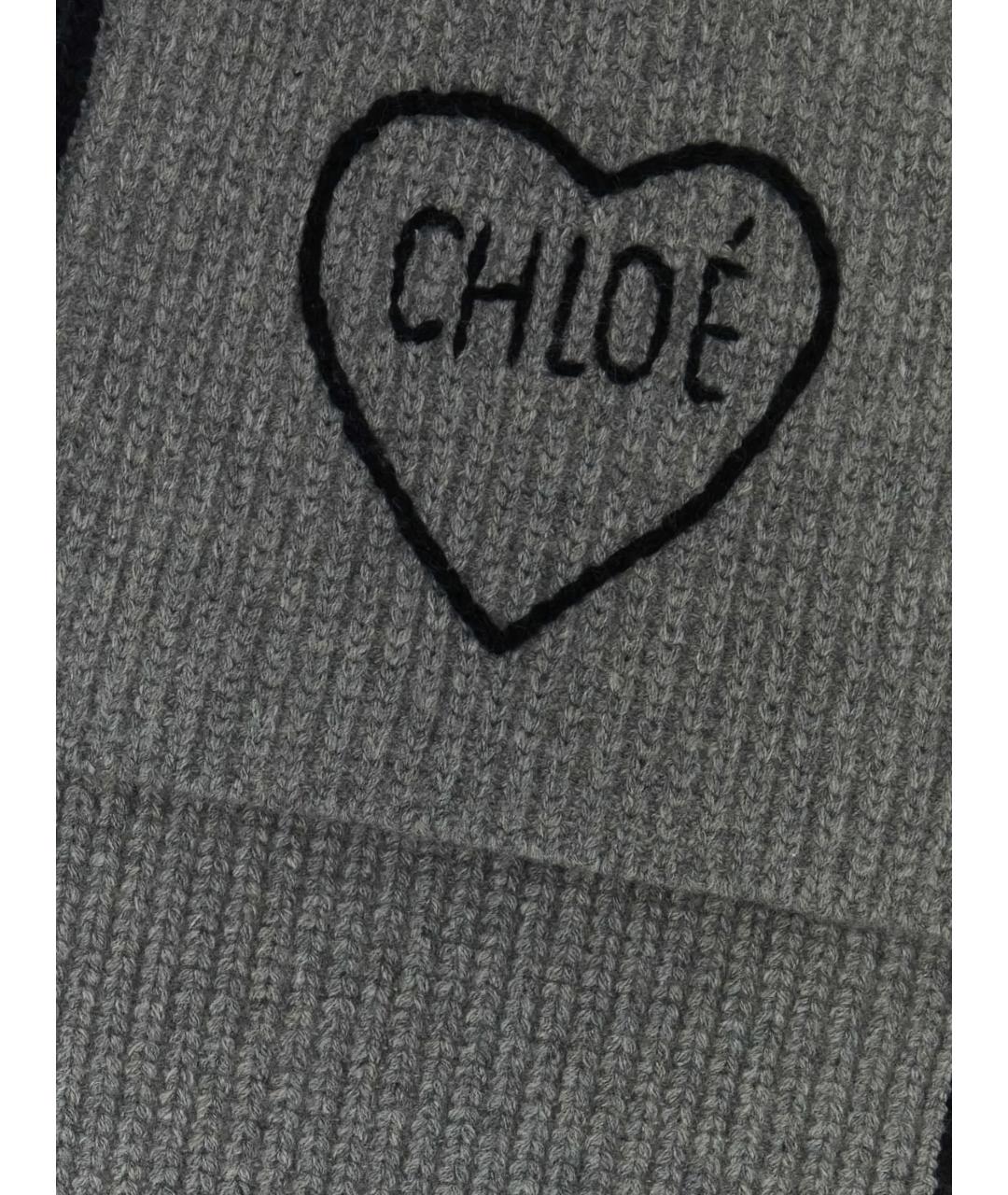 CHLOE Серый шерстяной шарф, фото 3