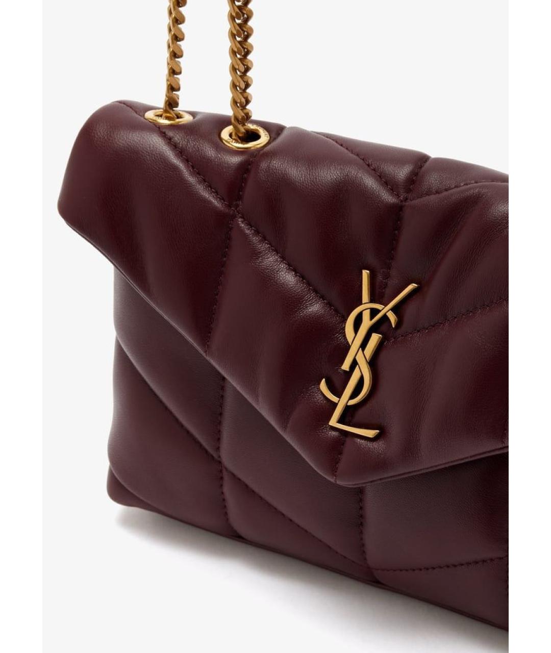 SAINT LAURENT Бордовая кожаная сумка через плечо, фото 2