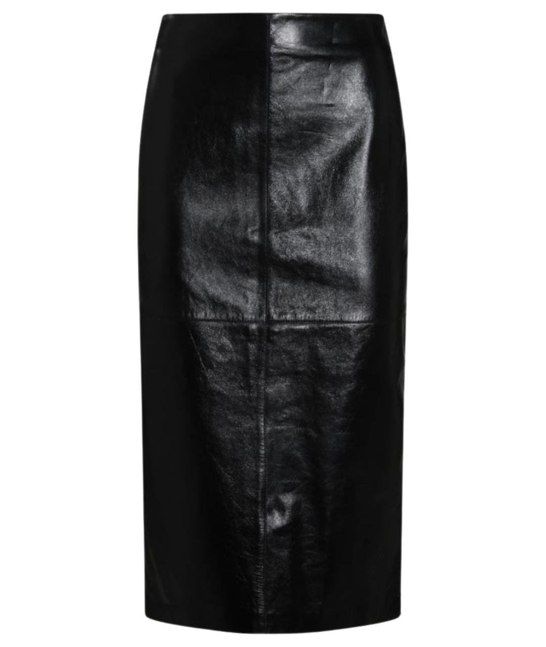 SPORTMAX Черная кожаная юбка миди, фото 1