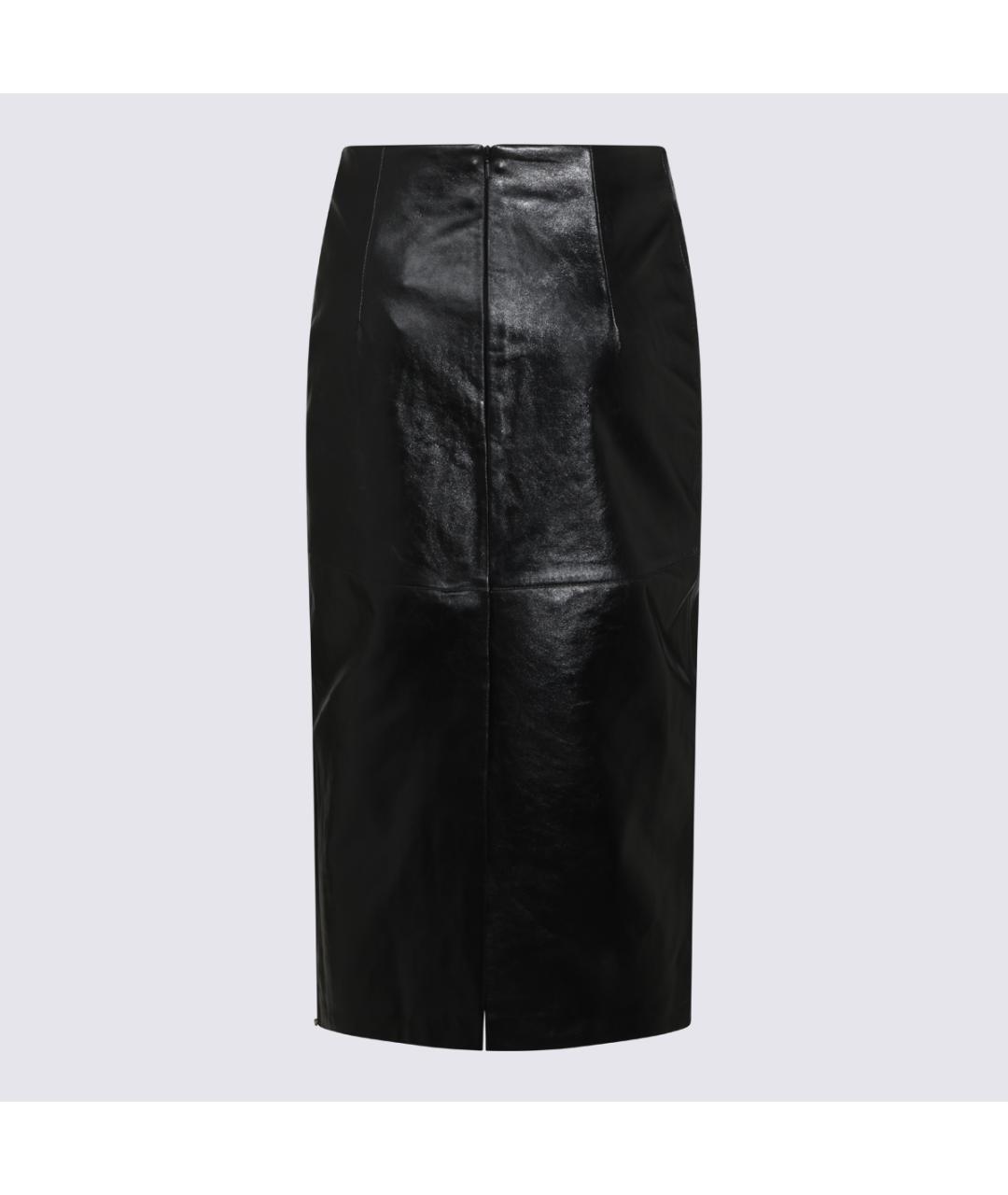 SPORTMAX Черная кожаная юбка миди, фото 2