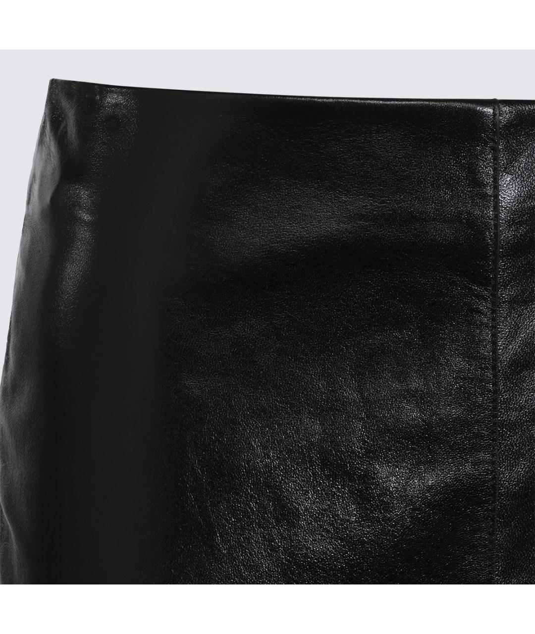 SPORTMAX Черная кожаная юбка миди, фото 3