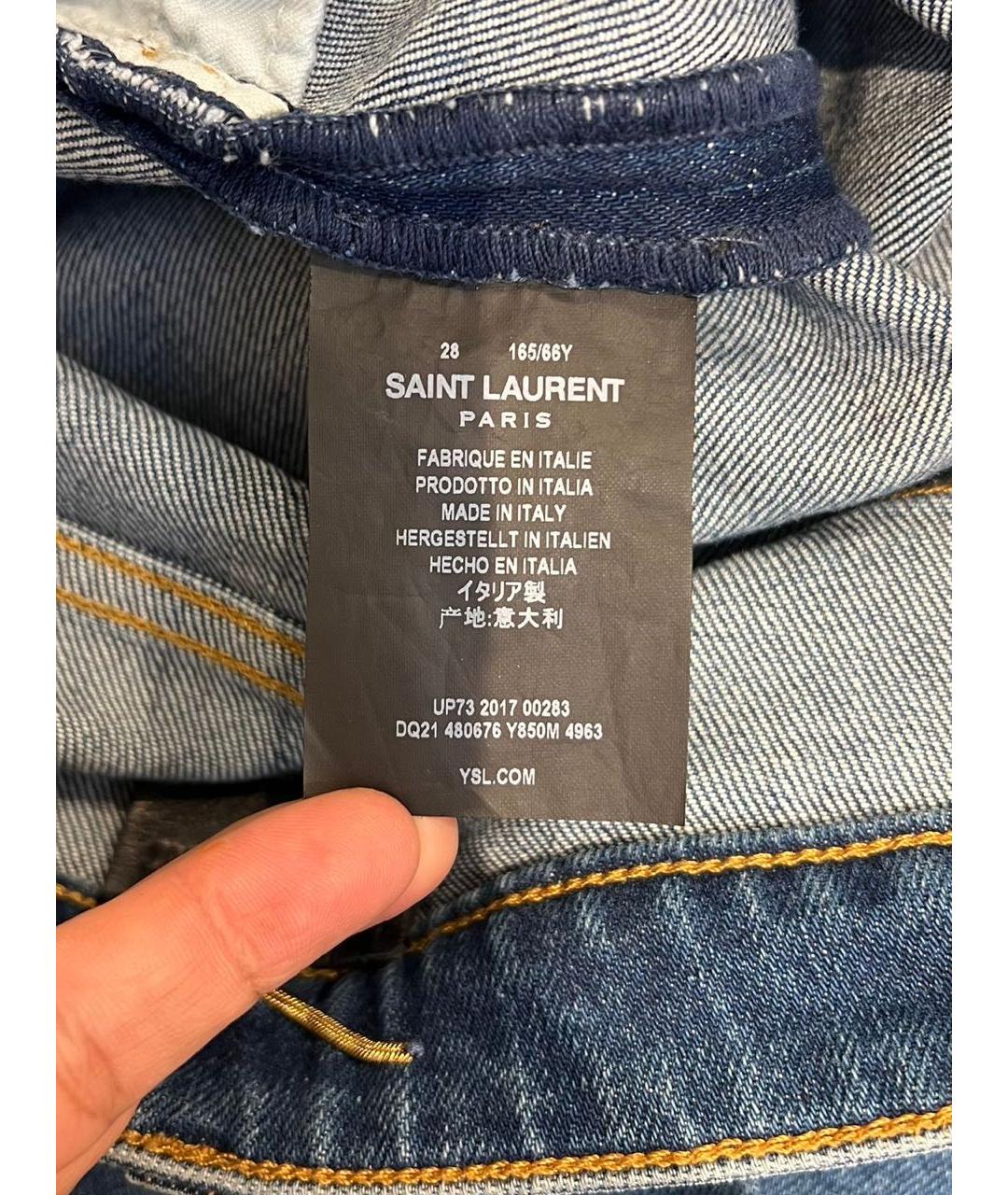 SAINT LAURENT Синие хлопковые джинсы слим, фото 8