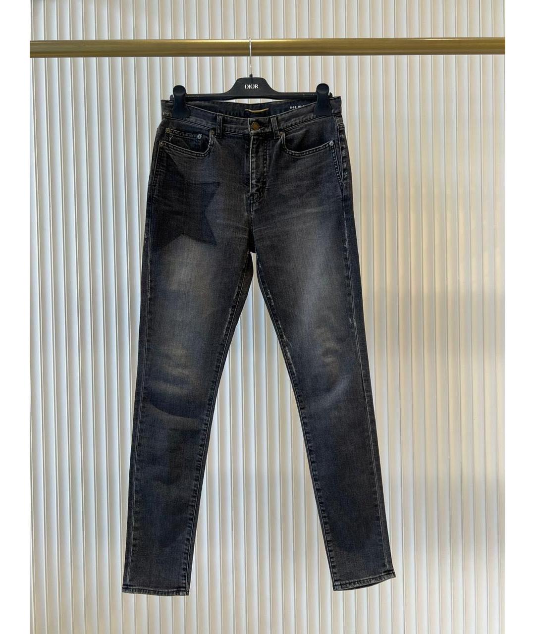 SAINT LAURENT Антрацитовые хлопковые джинсы слим, фото 9