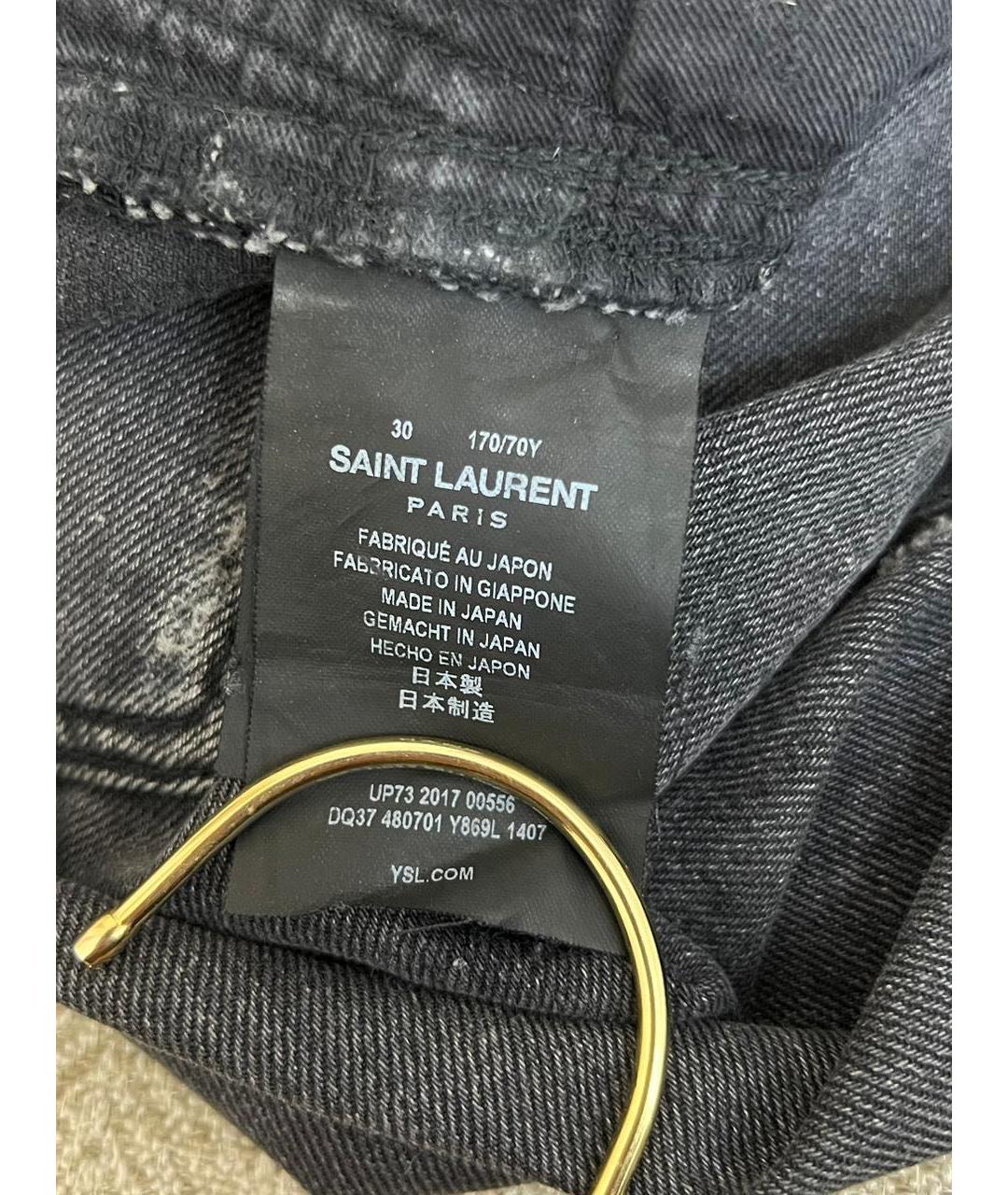 SAINT LAURENT Антрацитовые хлопковые джинсы слим, фото 7
