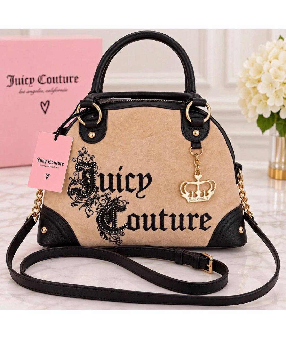 JUICY COUTURE Бежевая бархатная сумка с короткими ручками, фото 5