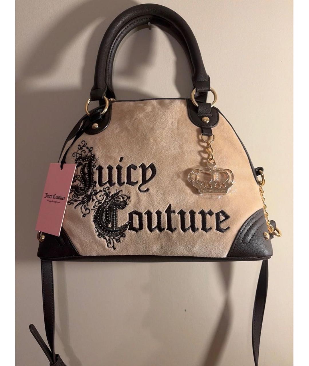 JUICY COUTURE Бежевая бархатная сумка с короткими ручками, фото 2