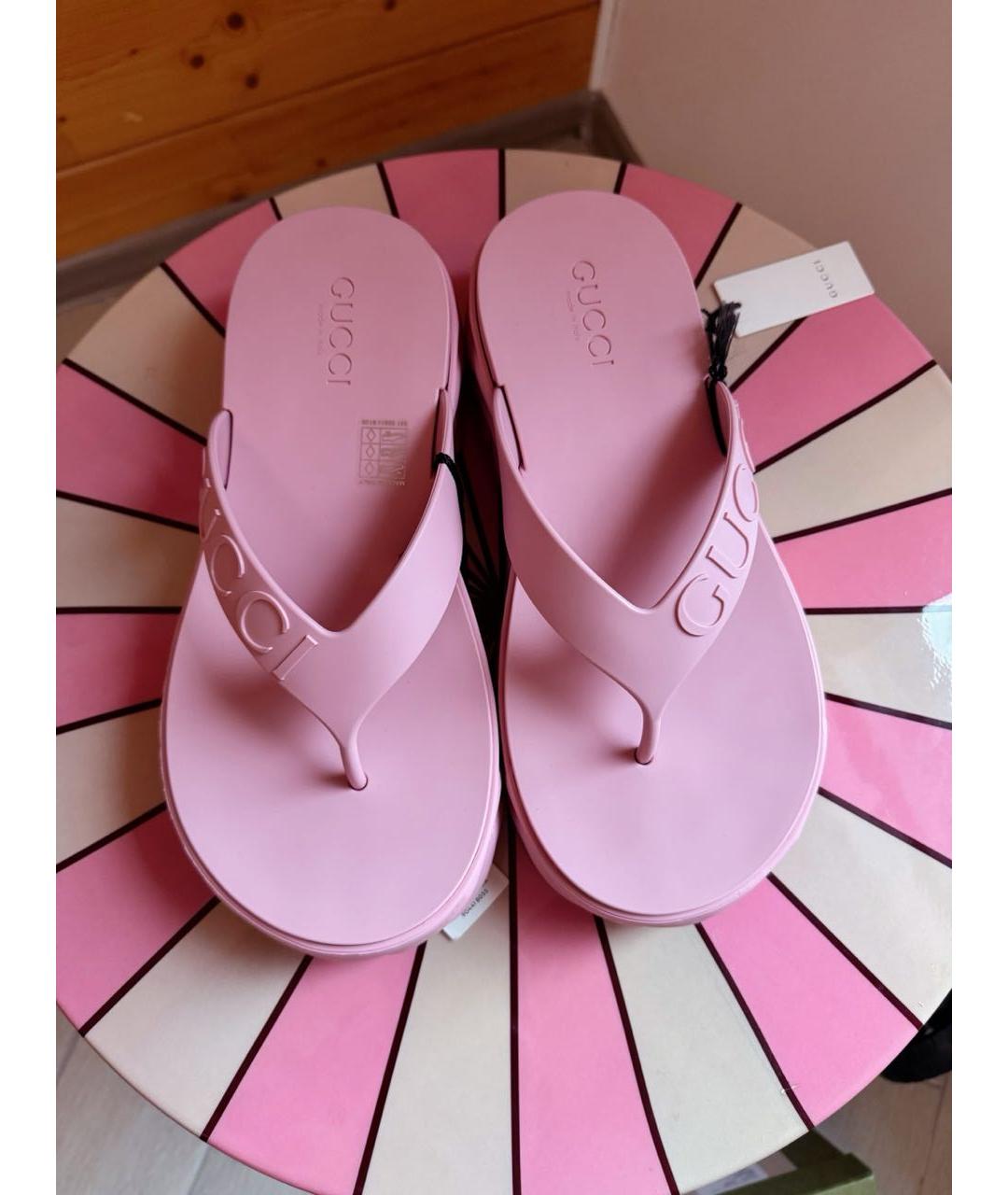 GUCCI Розовые резиновые шлепанцы, фото 3