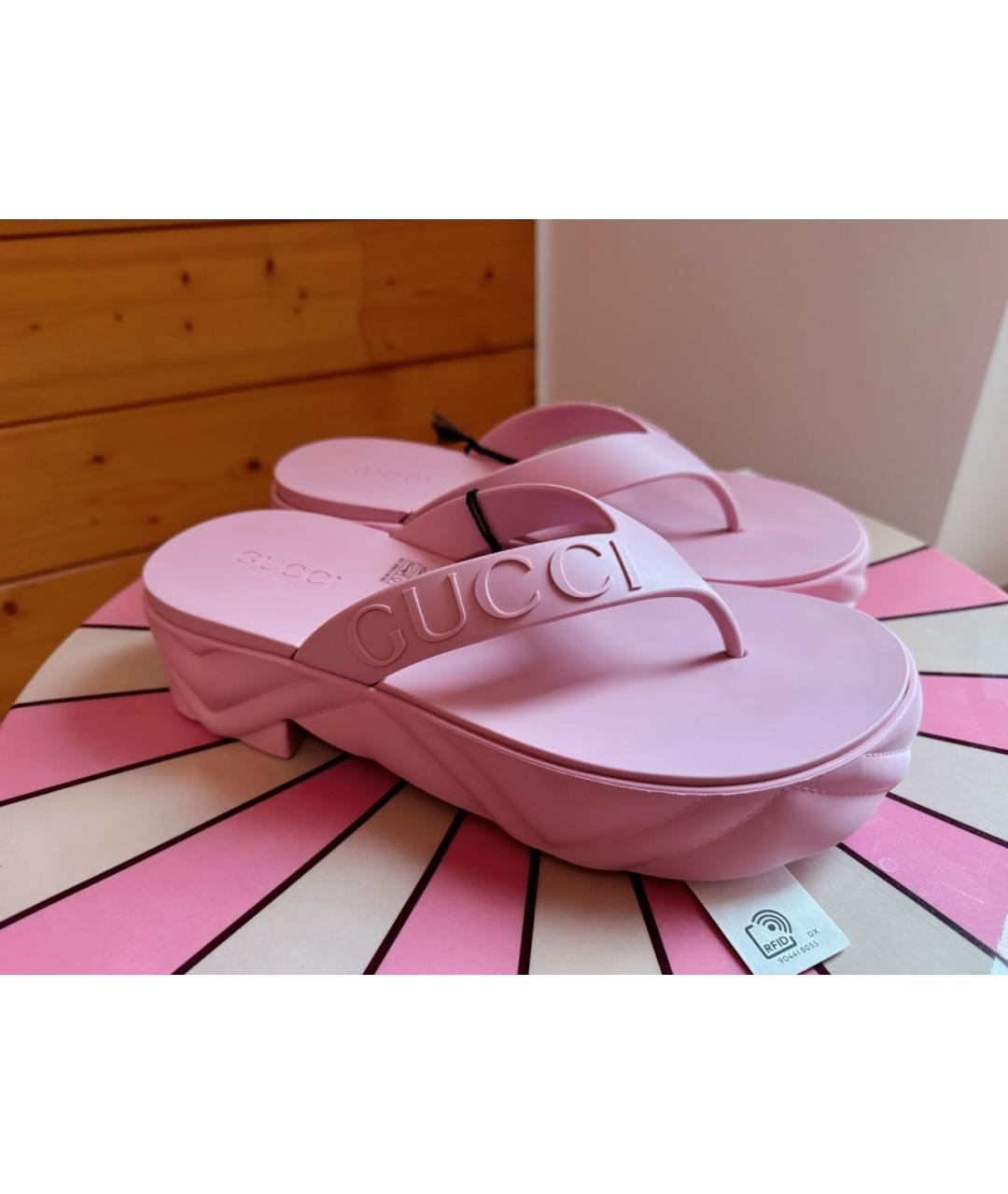 GUCCI Розовые резиновые шлепанцы, фото 6
