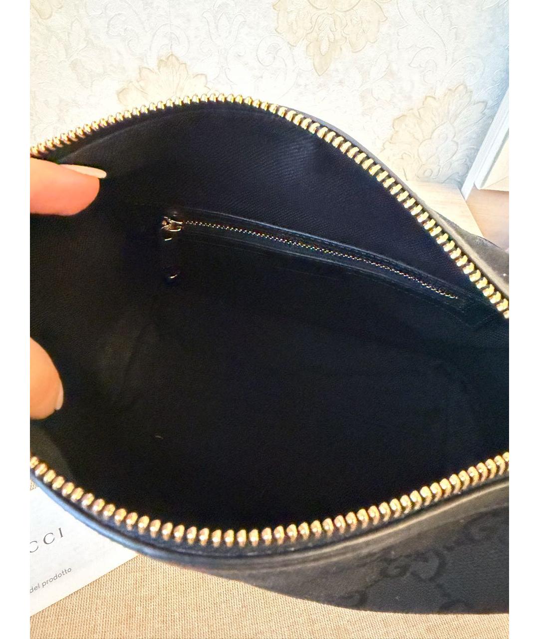 GUCCI Черная жаккардовая сумка с короткими ручками, фото 4