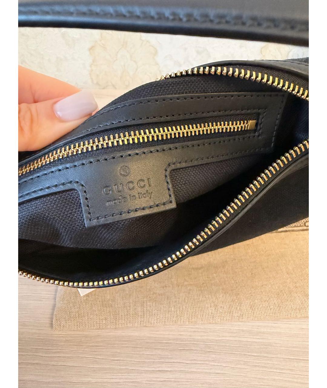 GUCCI Черная жаккардовая сумка с короткими ручками, фото 8