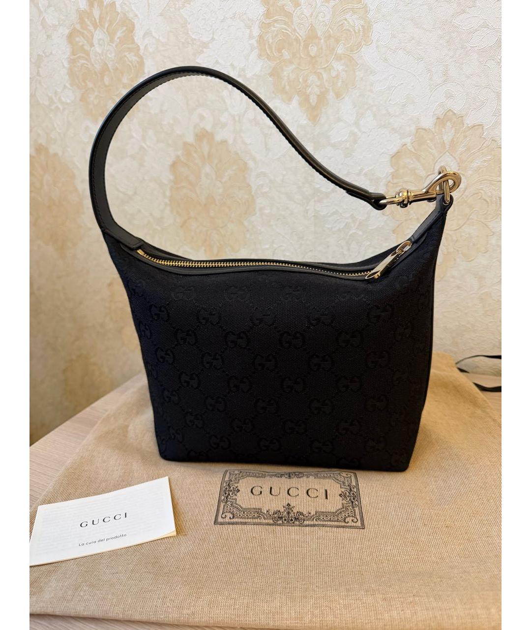 GUCCI Черная жаккардовая сумка с короткими ручками, фото 3