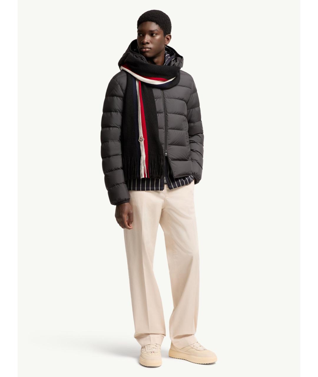 MONCLER Черный шерстяной шарф, фото 2