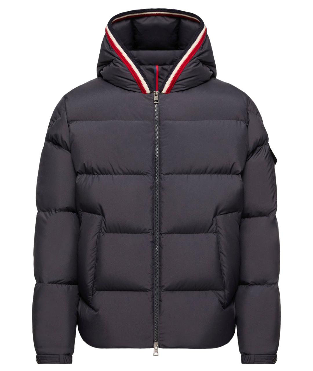 MONCLER Темно-синий полиэстеровый пуховик, фото 1