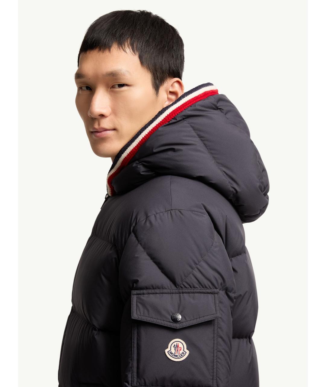 MONCLER Темно-синий полиэстеровый пуховик, фото 3