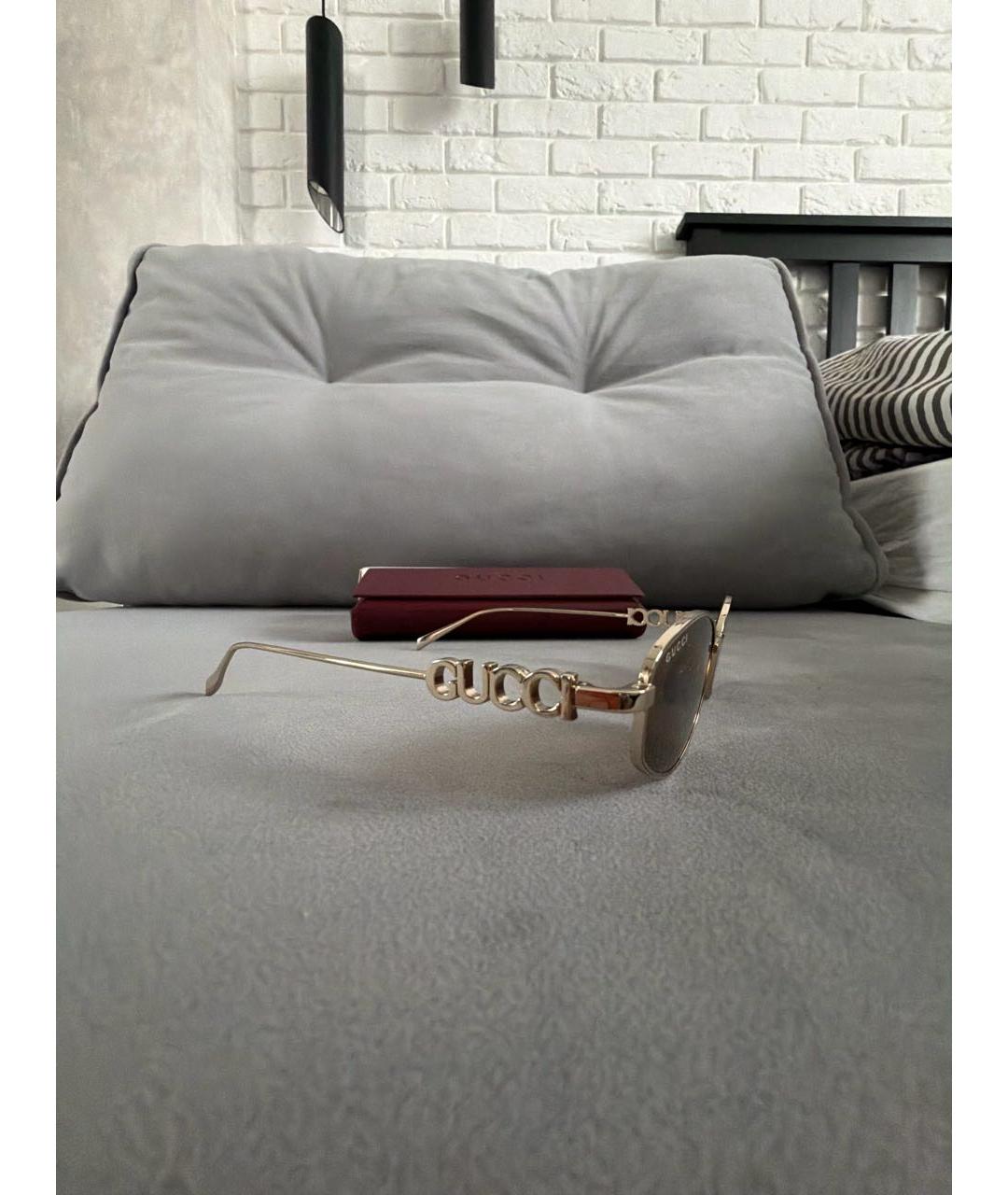GUCCI Бежевые металлические солнцезащитные очки, фото 2