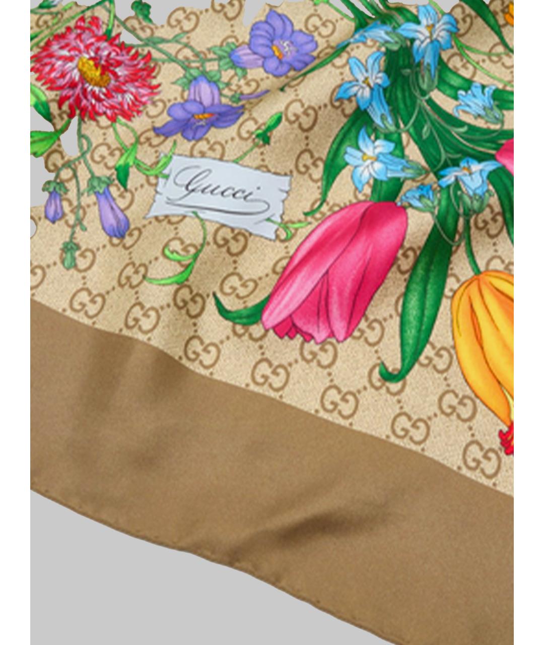 GUCCI Коричневый шелковый платок, фото 3
