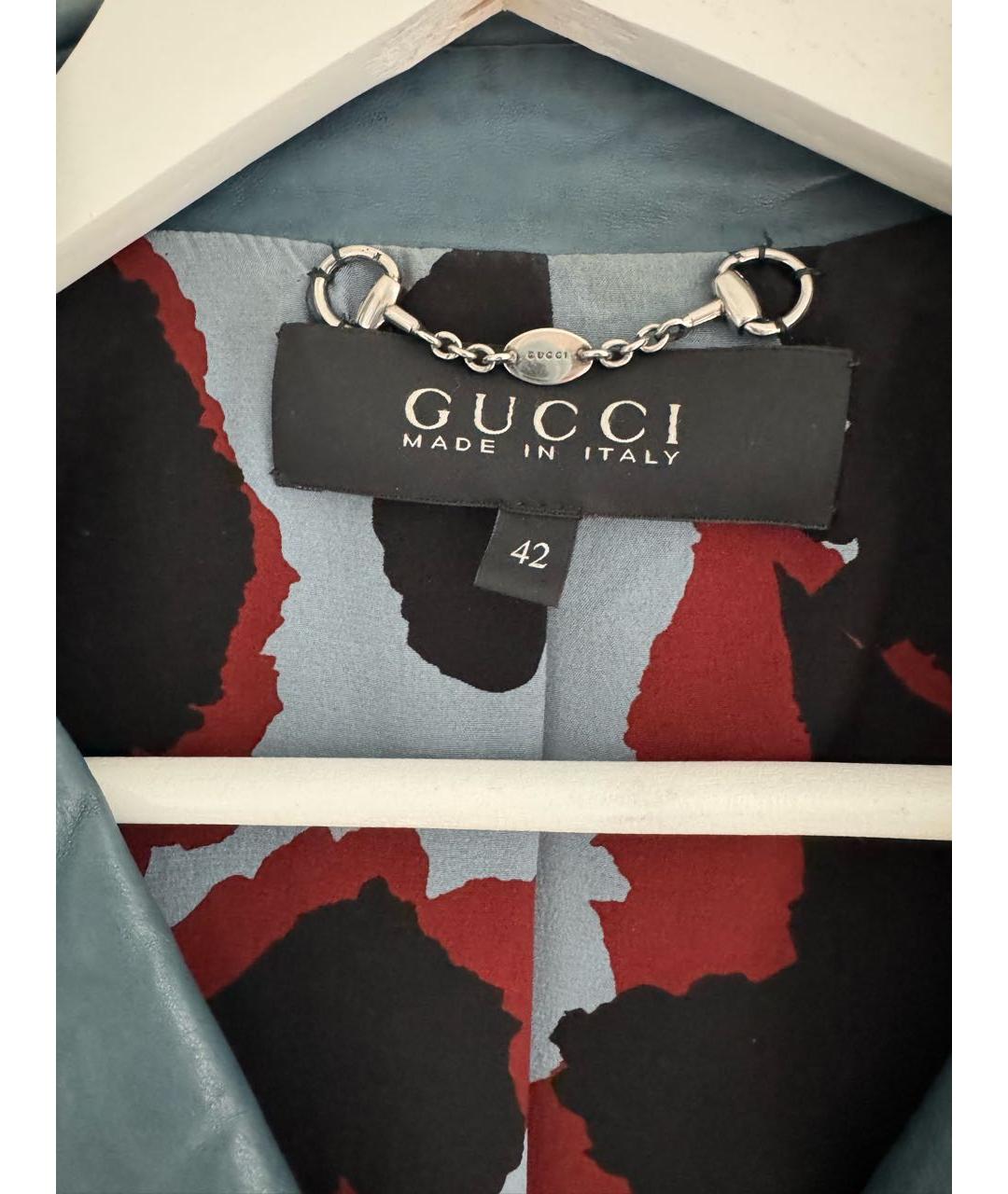 GUCCI Синяя кожаная куртка, фото 5
