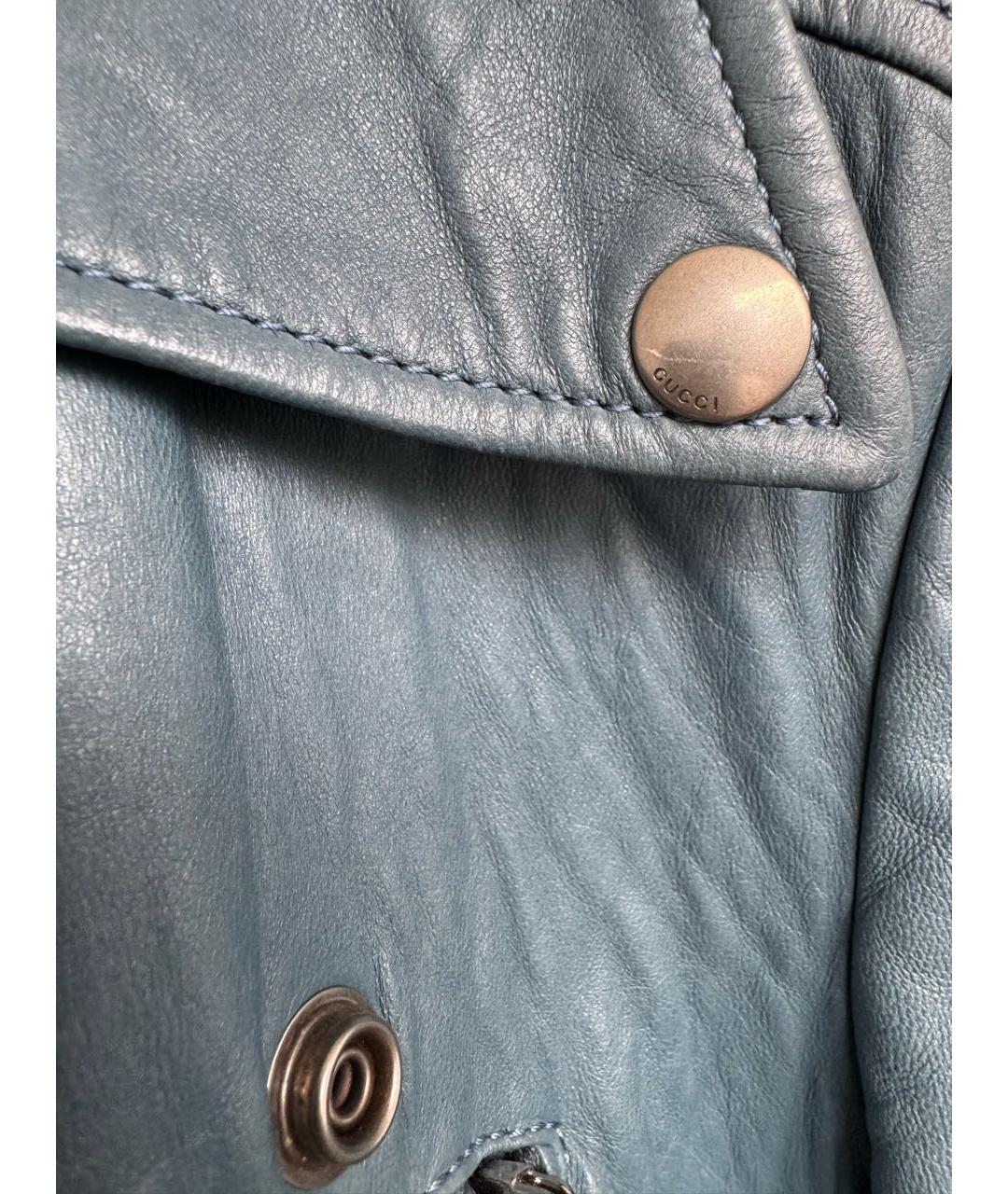 GUCCI Синяя кожаная куртка, фото 7