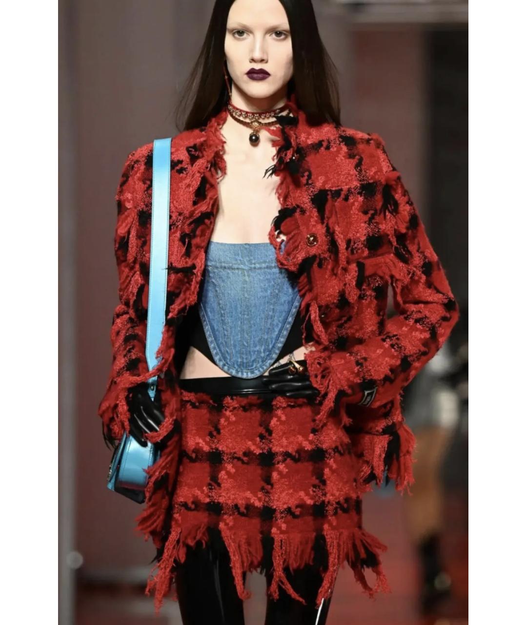 VERSACE Красная шерстяная юбка мини, фото 5