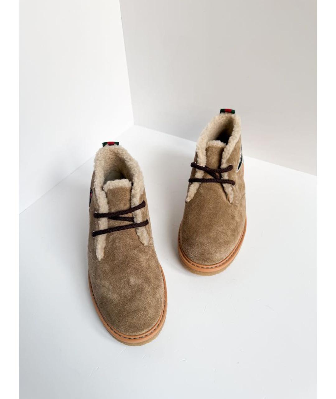 GUCCI Бежевые замшевые ботинки, фото 2