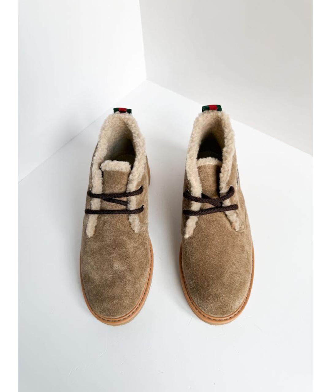 GUCCI Бежевые замшевые ботинки, фото 3