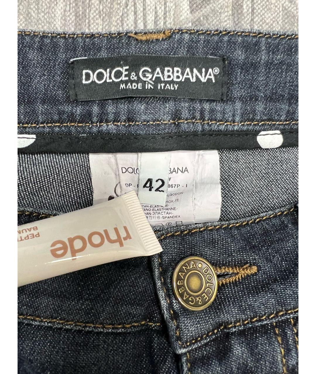DOLCE&GABBANA Темно-синие хлопко-эластановые джинсы слим, фото 3