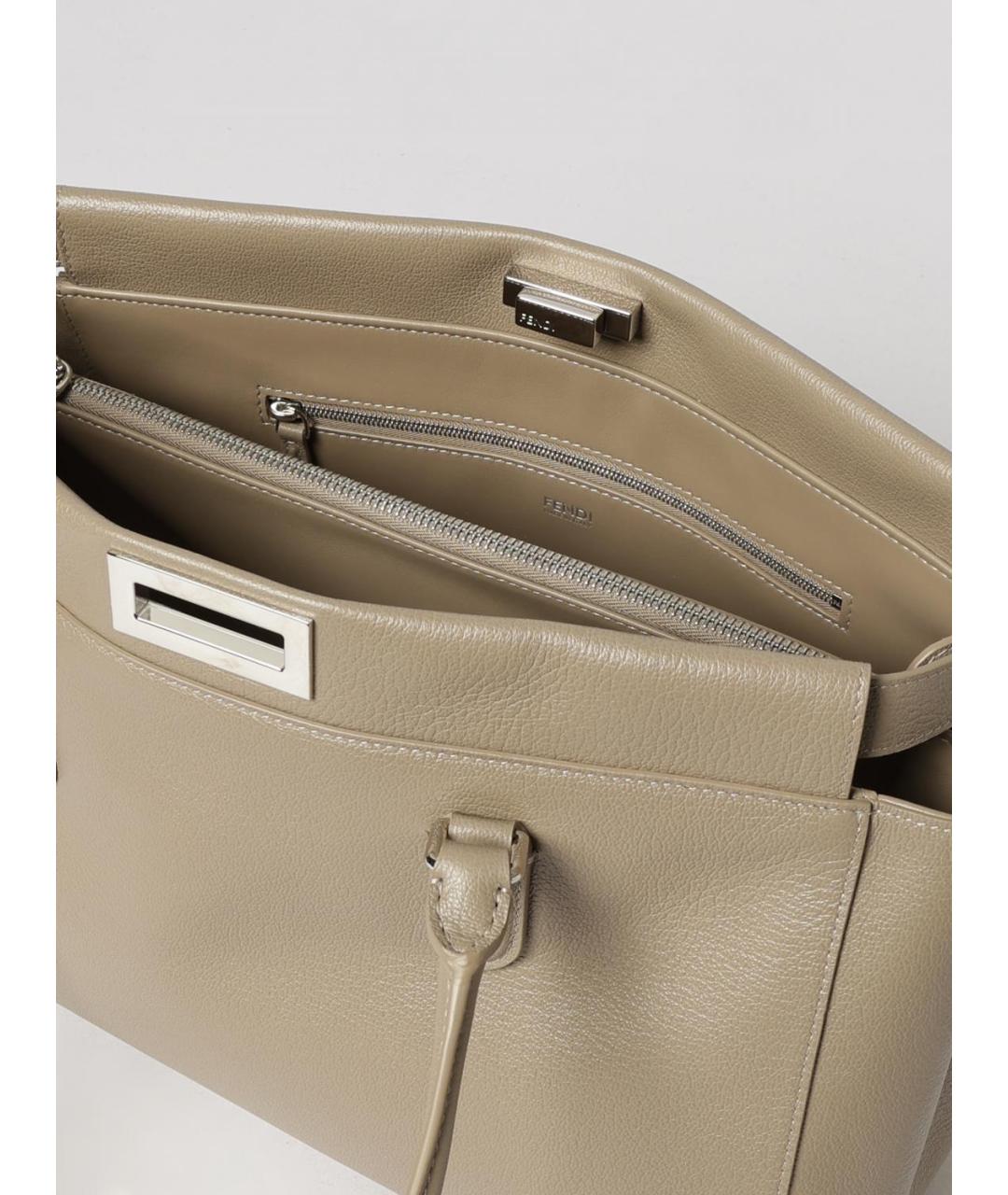 FENDI Бежевая кожаная сумка тоут, фото 5