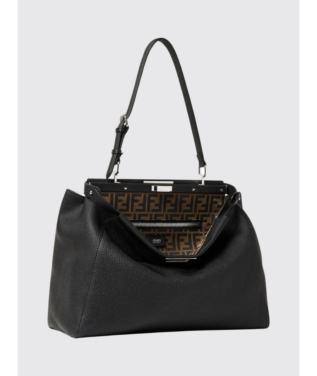 FENDI Черная кожаная сумка тоут, фото 3