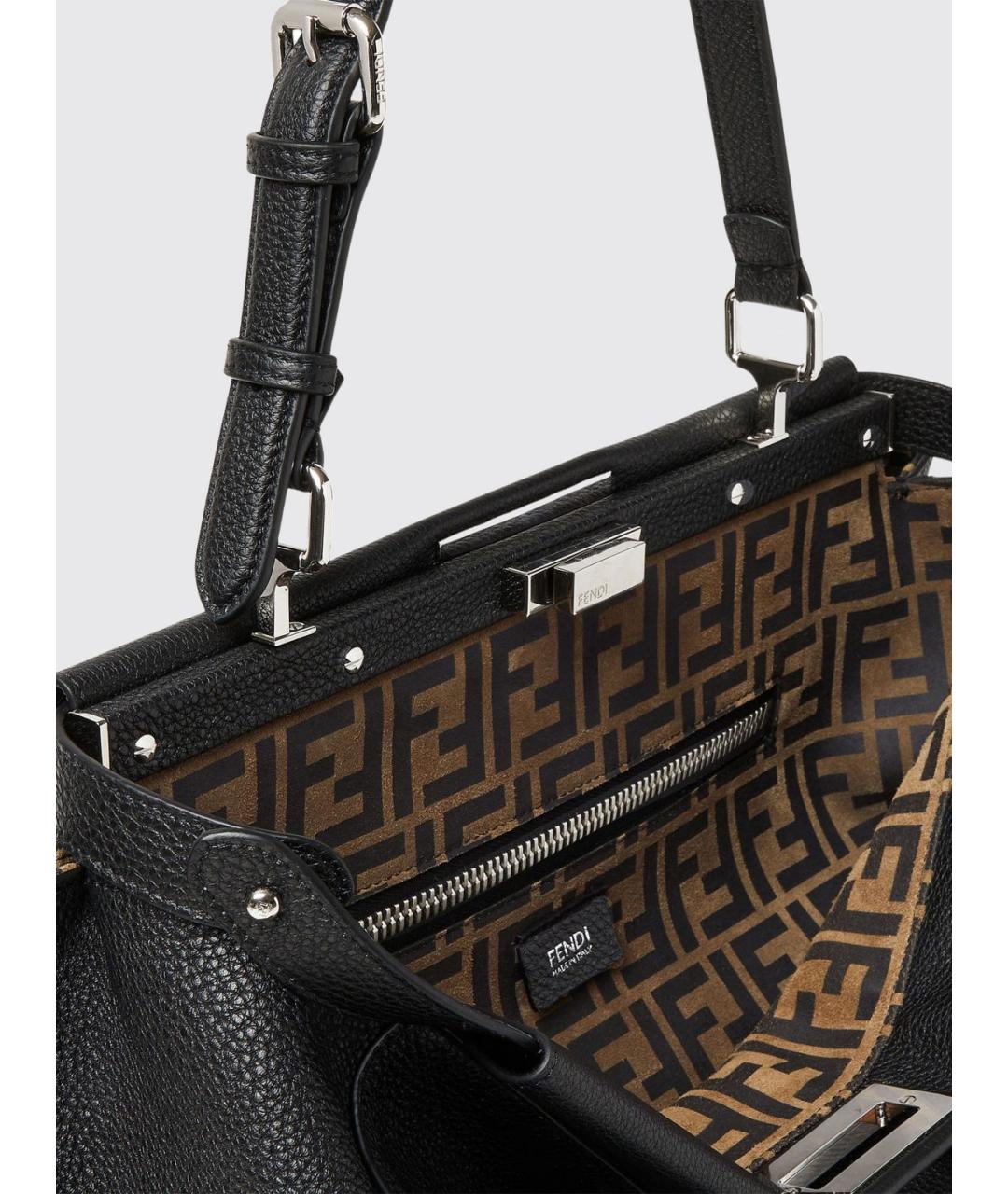FENDI Черная кожаная сумка тоут, фото 5