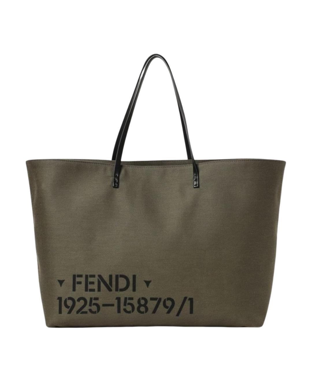 FENDI Хаки тканевая сумка тоут, фото 1
