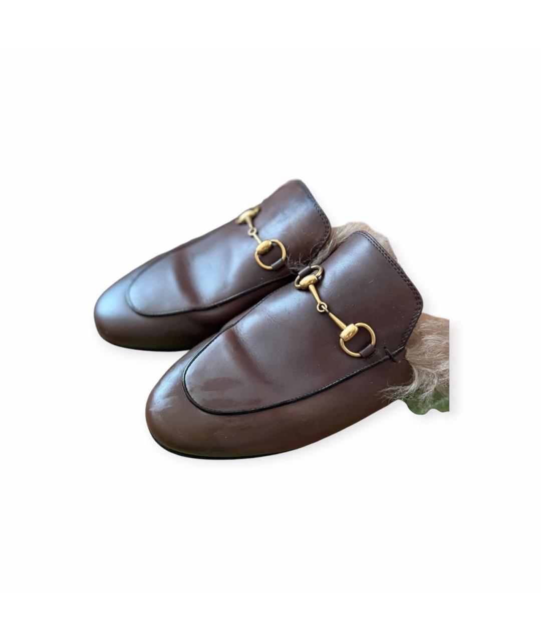 GUCCI Коричневые кожаные мюли, фото 2
