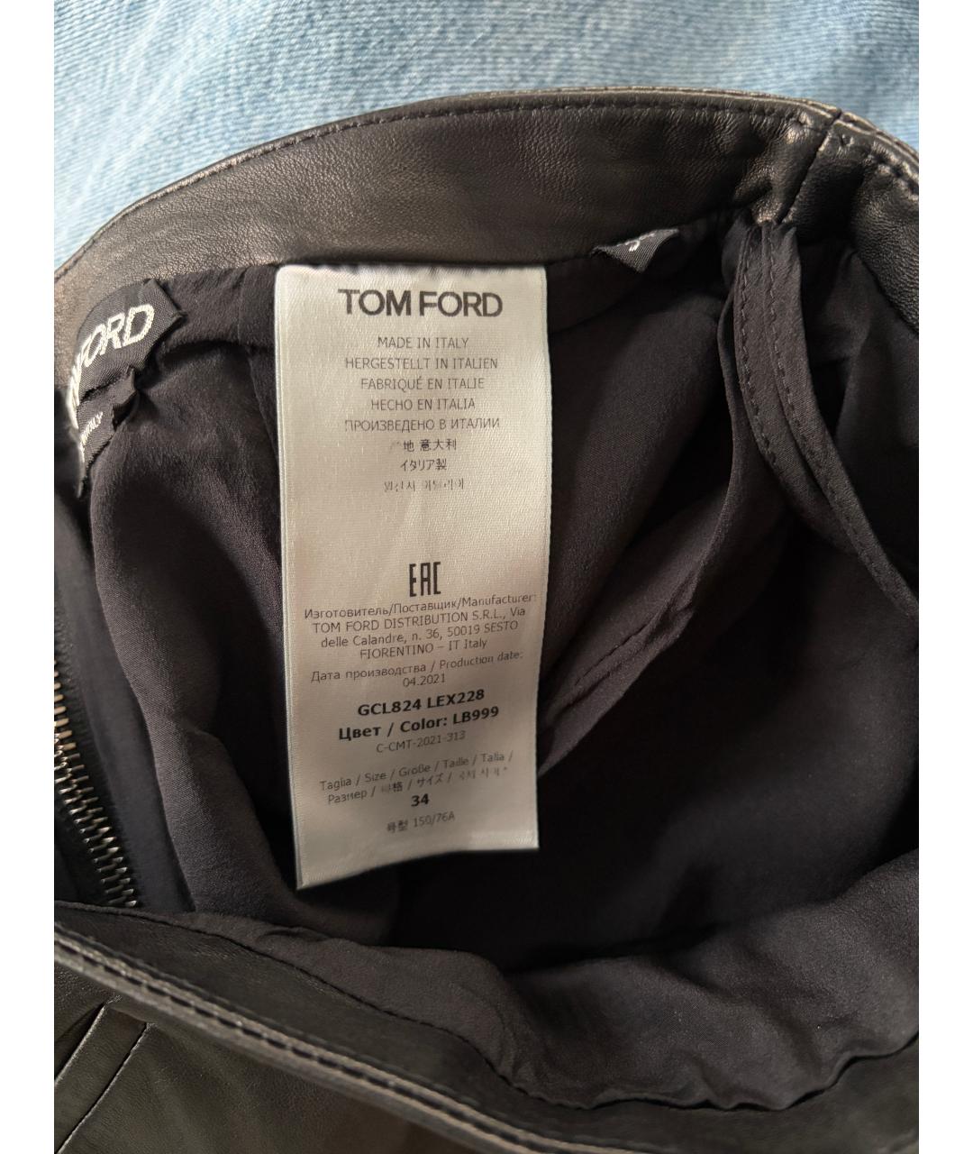 TOM FORD Черная кожаная юбка мини, фото 4