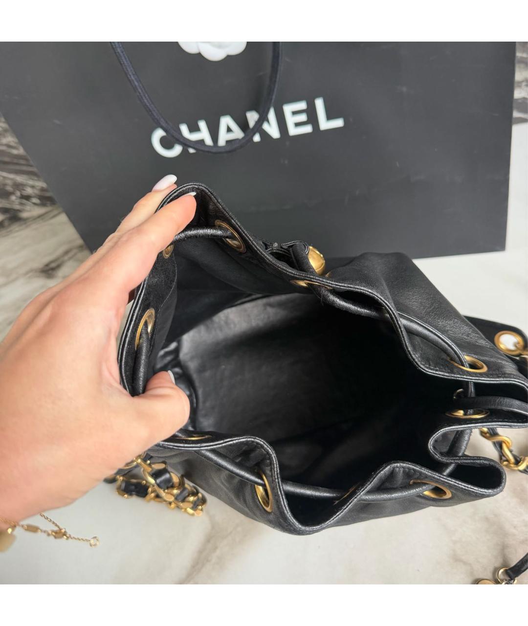 CHANEL Черная кожаная сумка через плечо, фото 6
