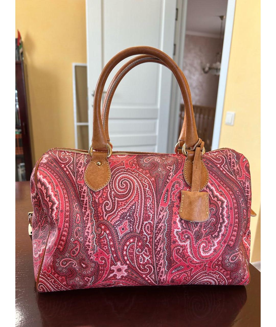 ETRO Красная сумка с короткими ручками из канвы, фото 8