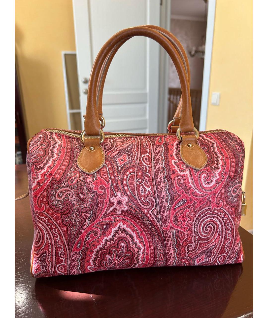 ETRO Красная сумка с короткими ручками из канвы, фото 3