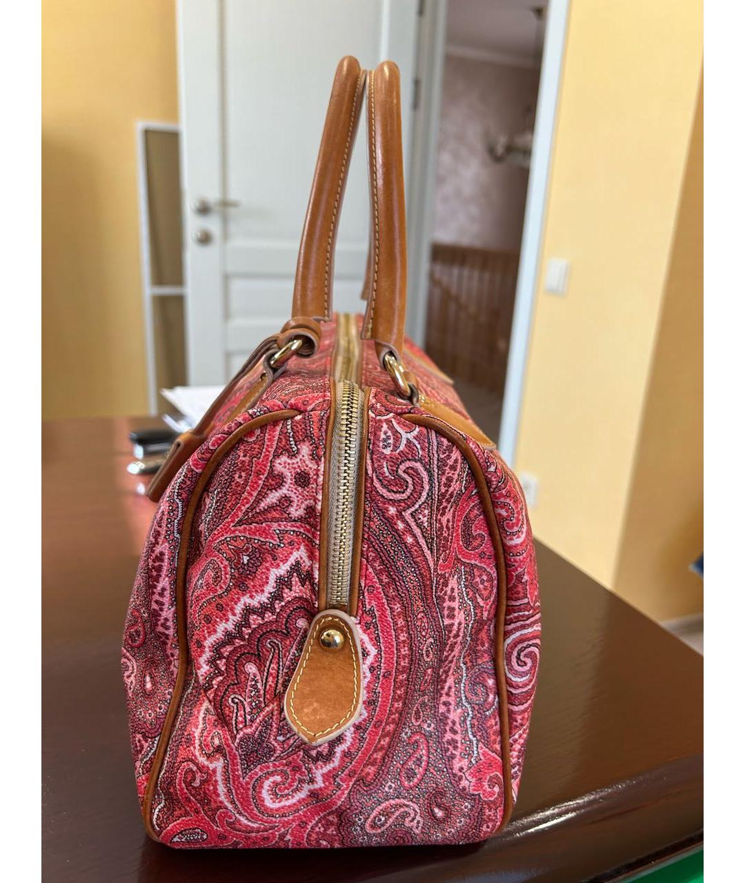 ETRO Красная сумка с короткими ручками из канвы, фото 6