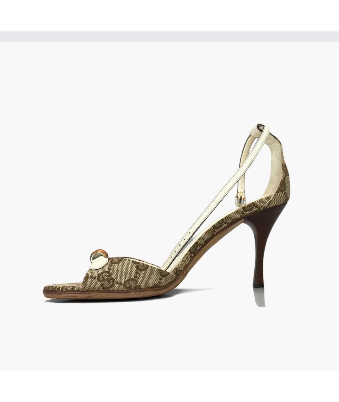 GUCCI Бежевые текстильные босоножки, фото 7