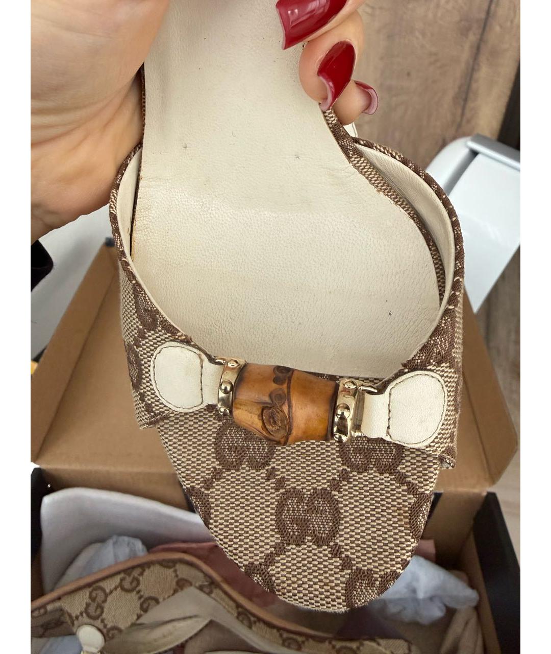 GUCCI Бежевые текстильные босоножки, фото 4