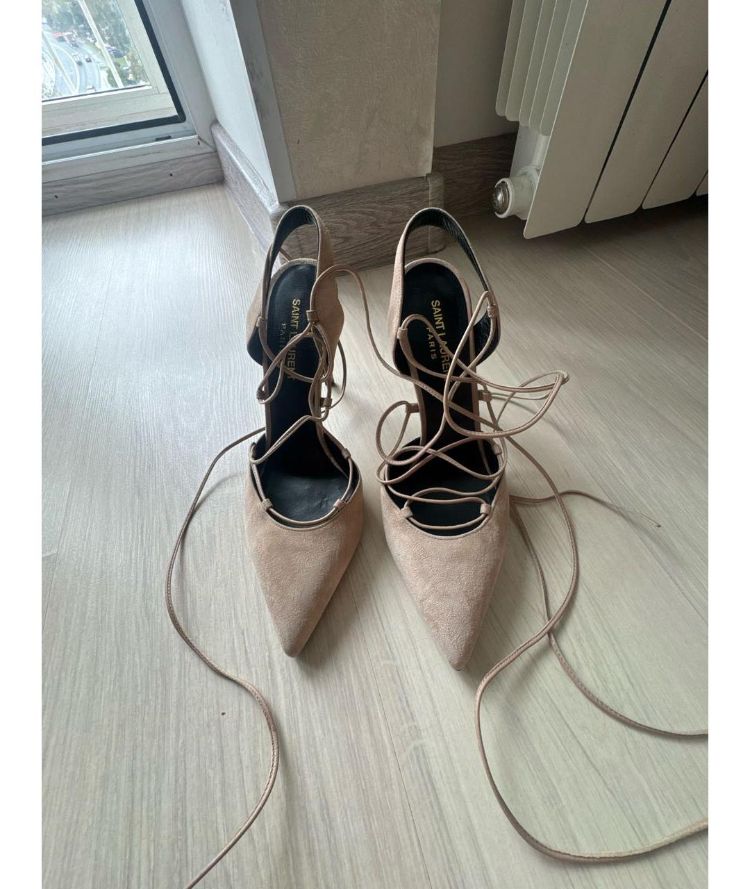 SAINT LAURENT Бежевые замшевые туфли, фото 2
