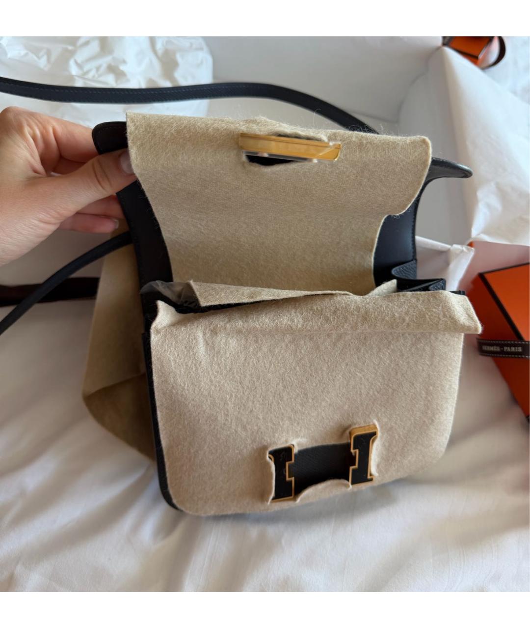 HERMES Антрацитовая кожаная сумка через плечо, фото 5