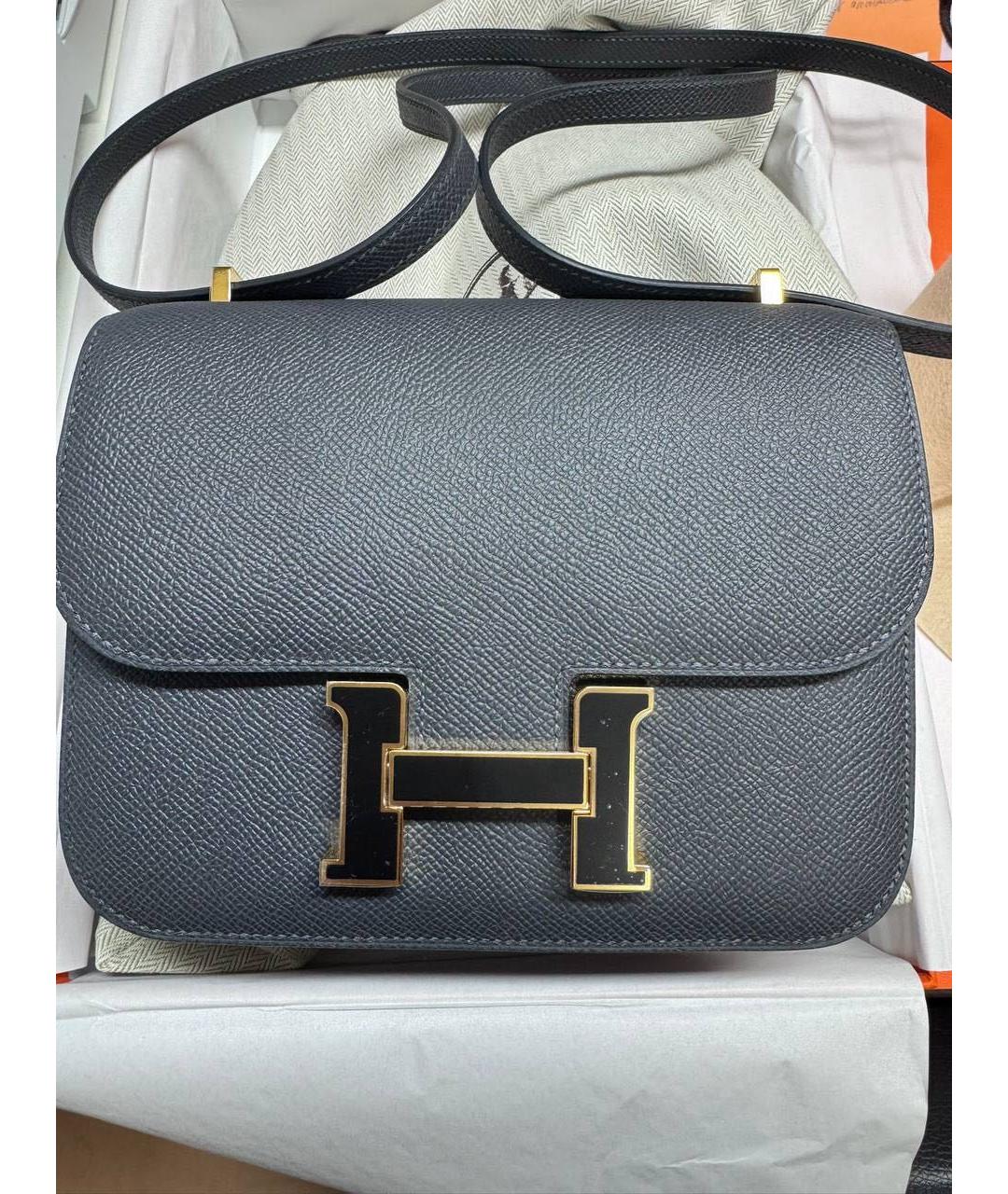 HERMES Антрацитовая кожаная сумка через плечо, фото 2