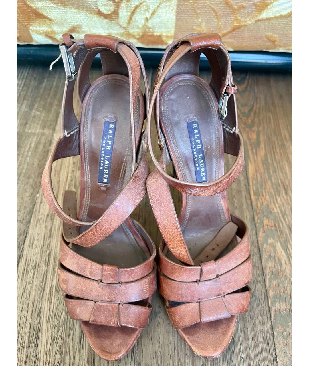 RALPH LAUREN COLLECTION Коричневые кожаные босоножки, фото 2