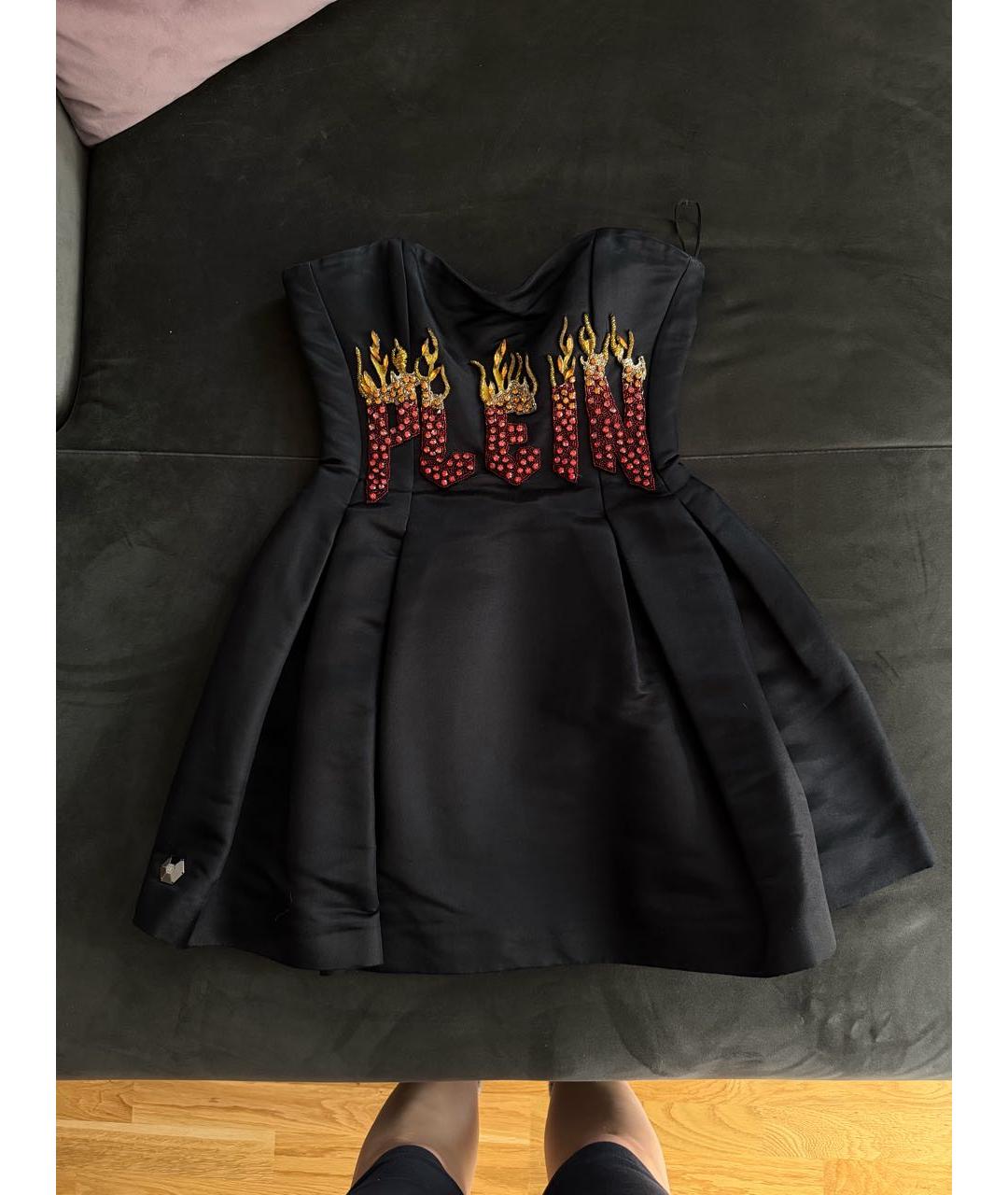 PHILIPP PLEIN Черное атласное коктейльное платье, фото 5