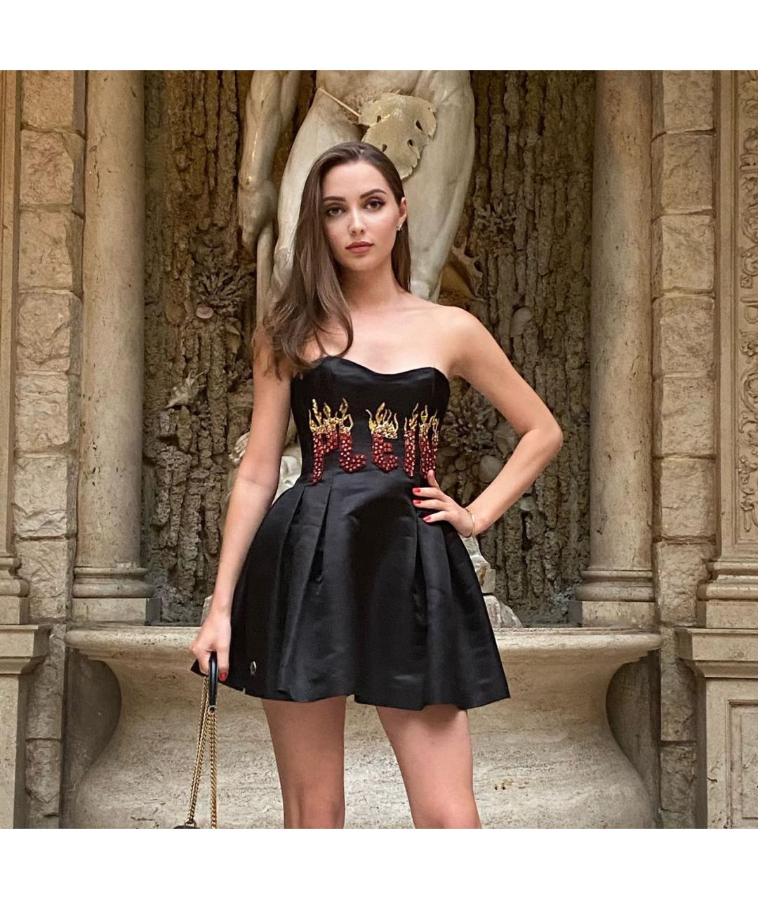 PHILIPP PLEIN Черное атласное коктейльное платье, фото 3