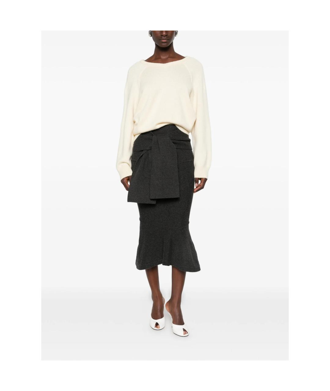 JACQUEMUS Серая шерстяная юбка миди, фото 4